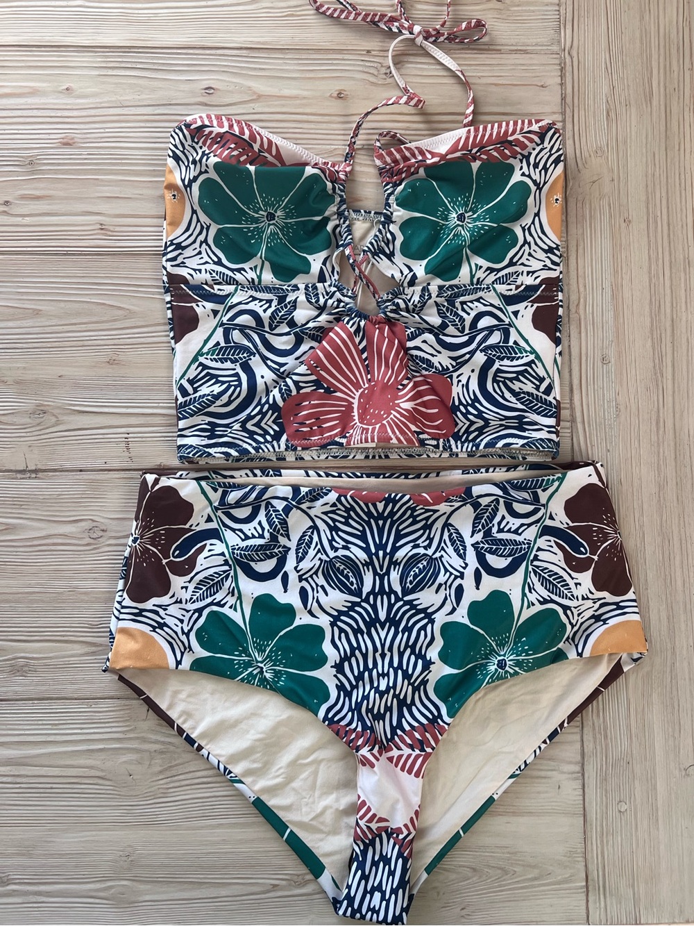 Carolina K NWT XL Floral High Waisted Bikini Set Sustainable Swimwear - Picture 2 of 5